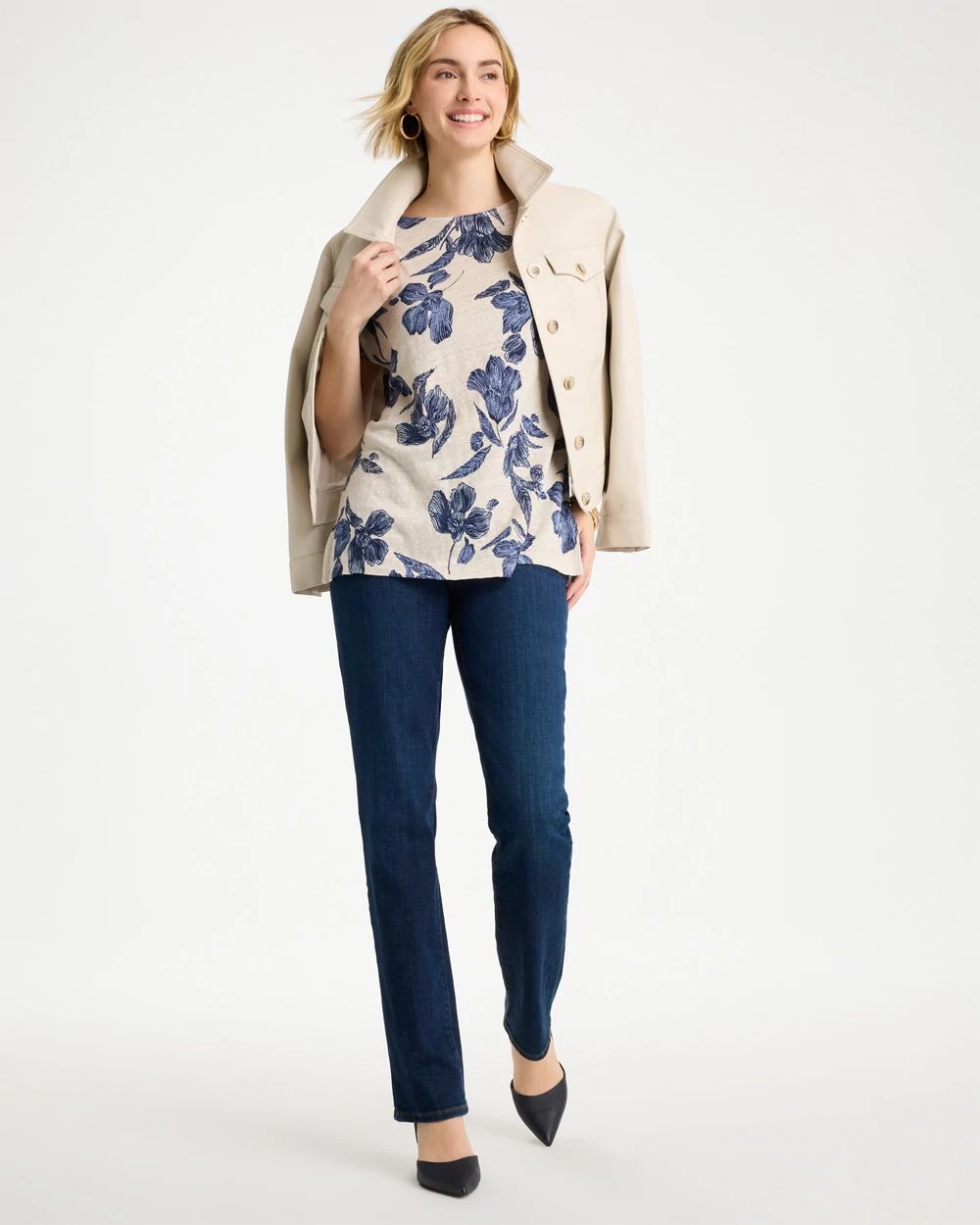 Floral Linen Dolman Tee click to view larger image.