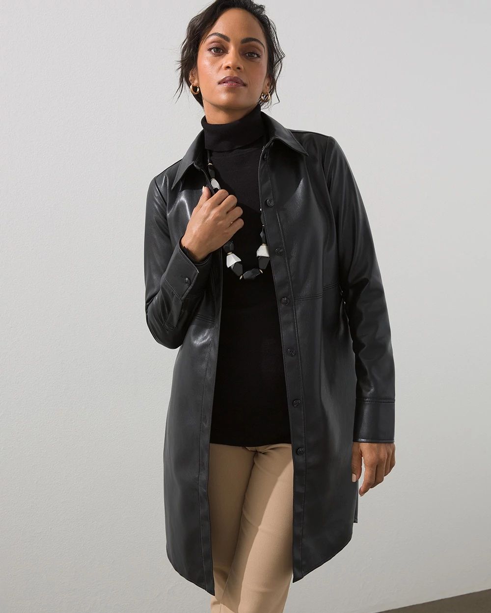 Elongated Faux Leather Shacket