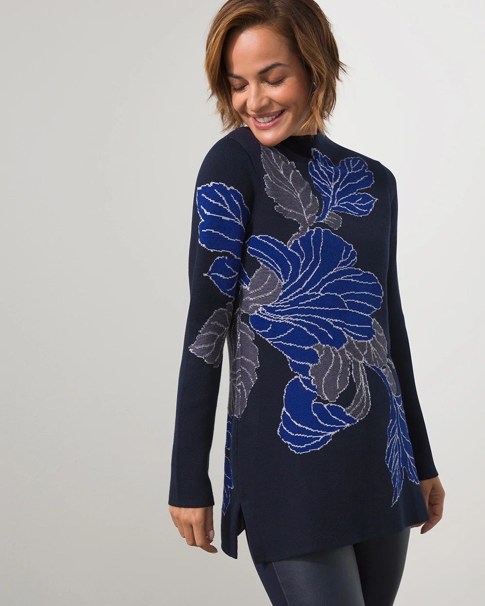 Floral Mockneck Pullover Sweater