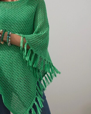 Green Tape Yarn Poncho