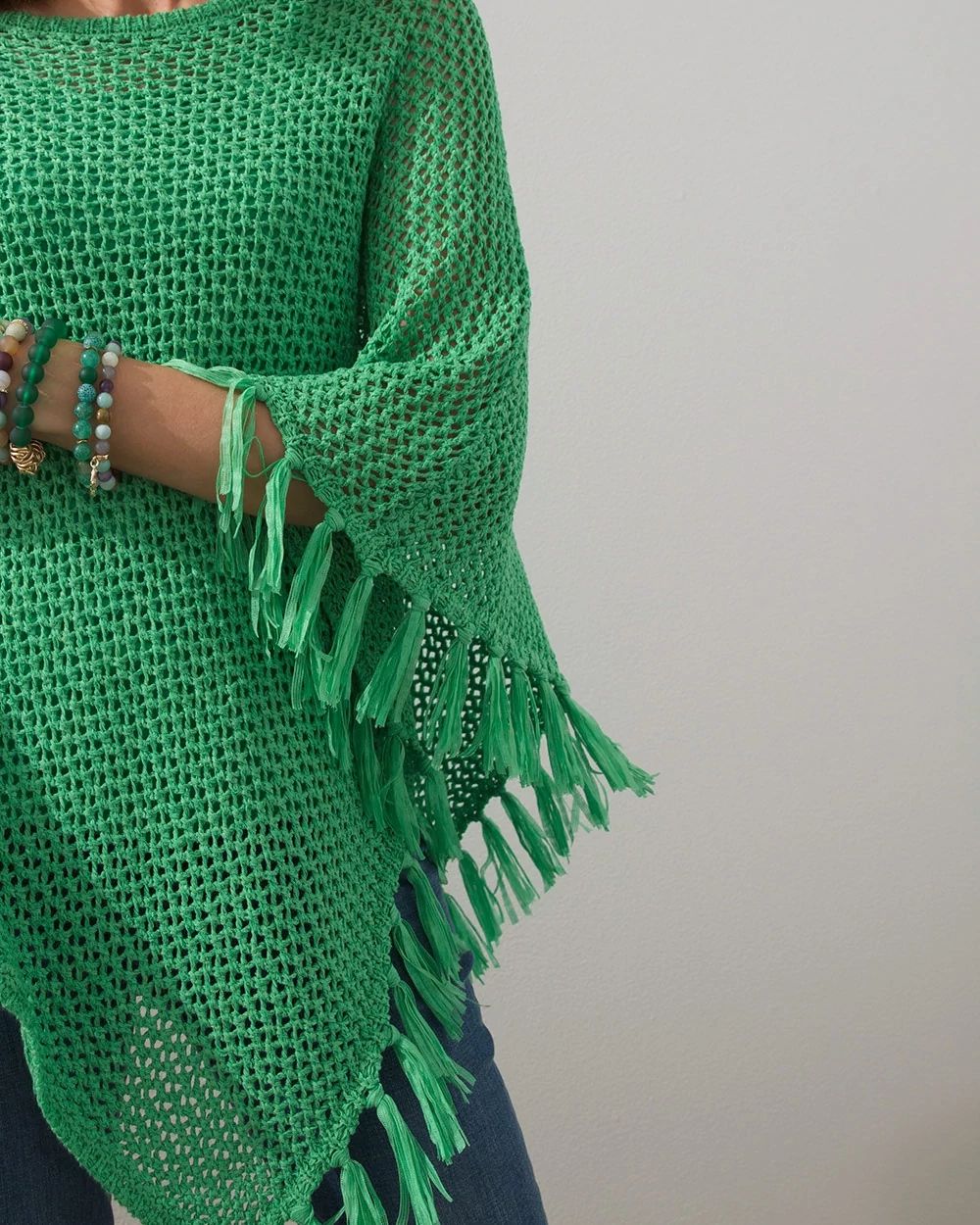 Green Tape Yarn Poncho