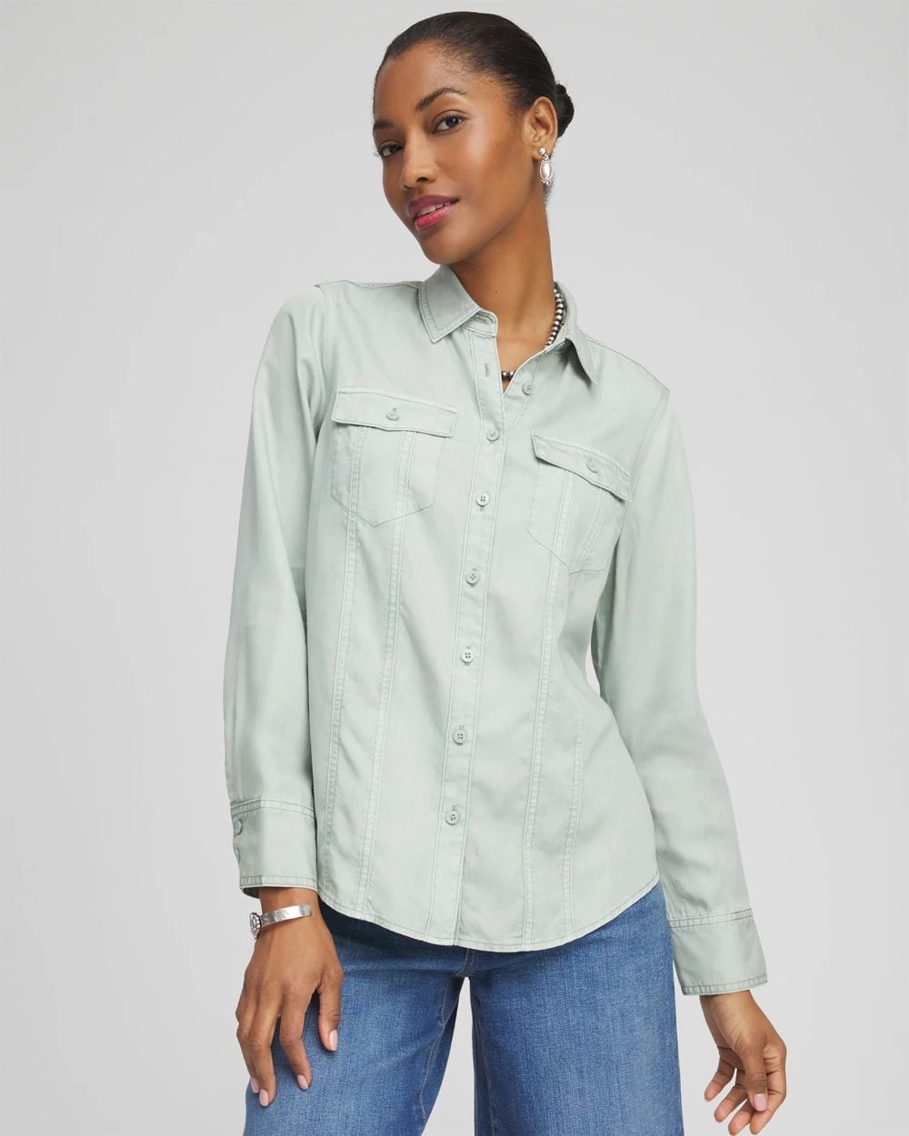 Split Cuff Denim Pocket Shirt
