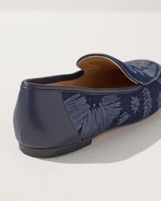 Navy Floral Raffia Loafers