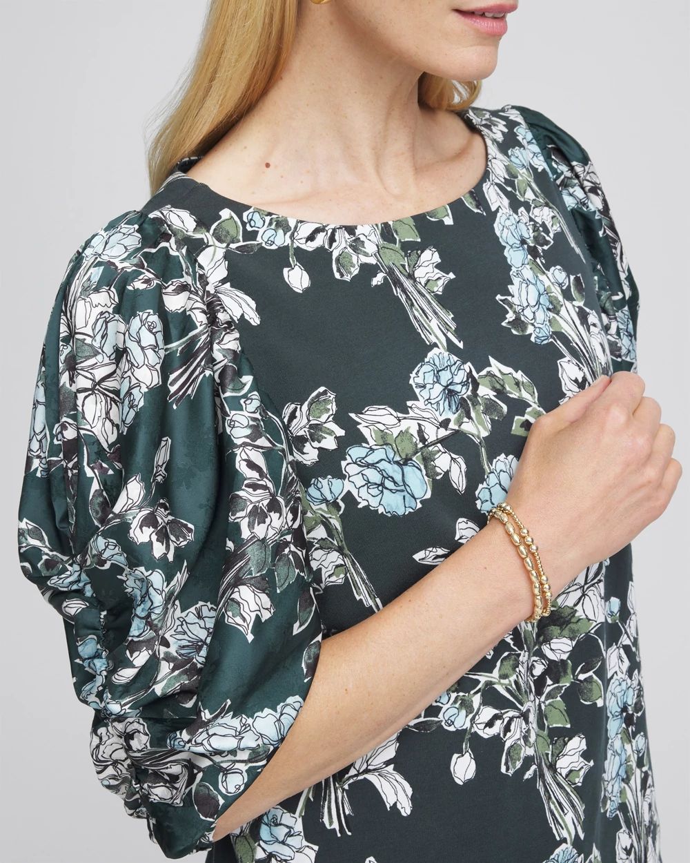 Crewneck Bubble-Sleeve Top