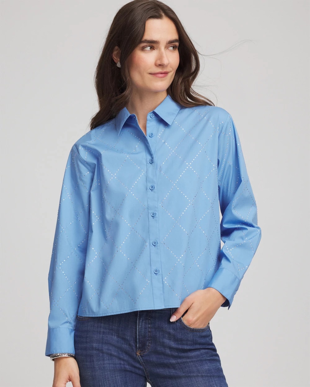 Embellished Stretch Cotton Collared Shirt