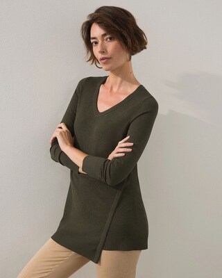 V-neck Asymmetrical Hem Tunic Sweater