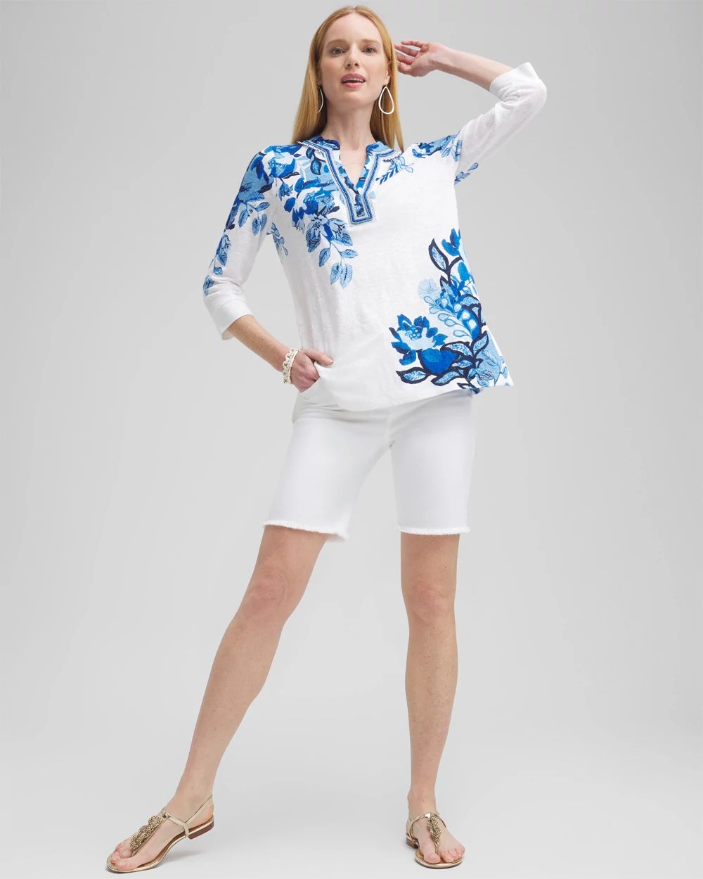 Linen Floral Embellished Tunic
