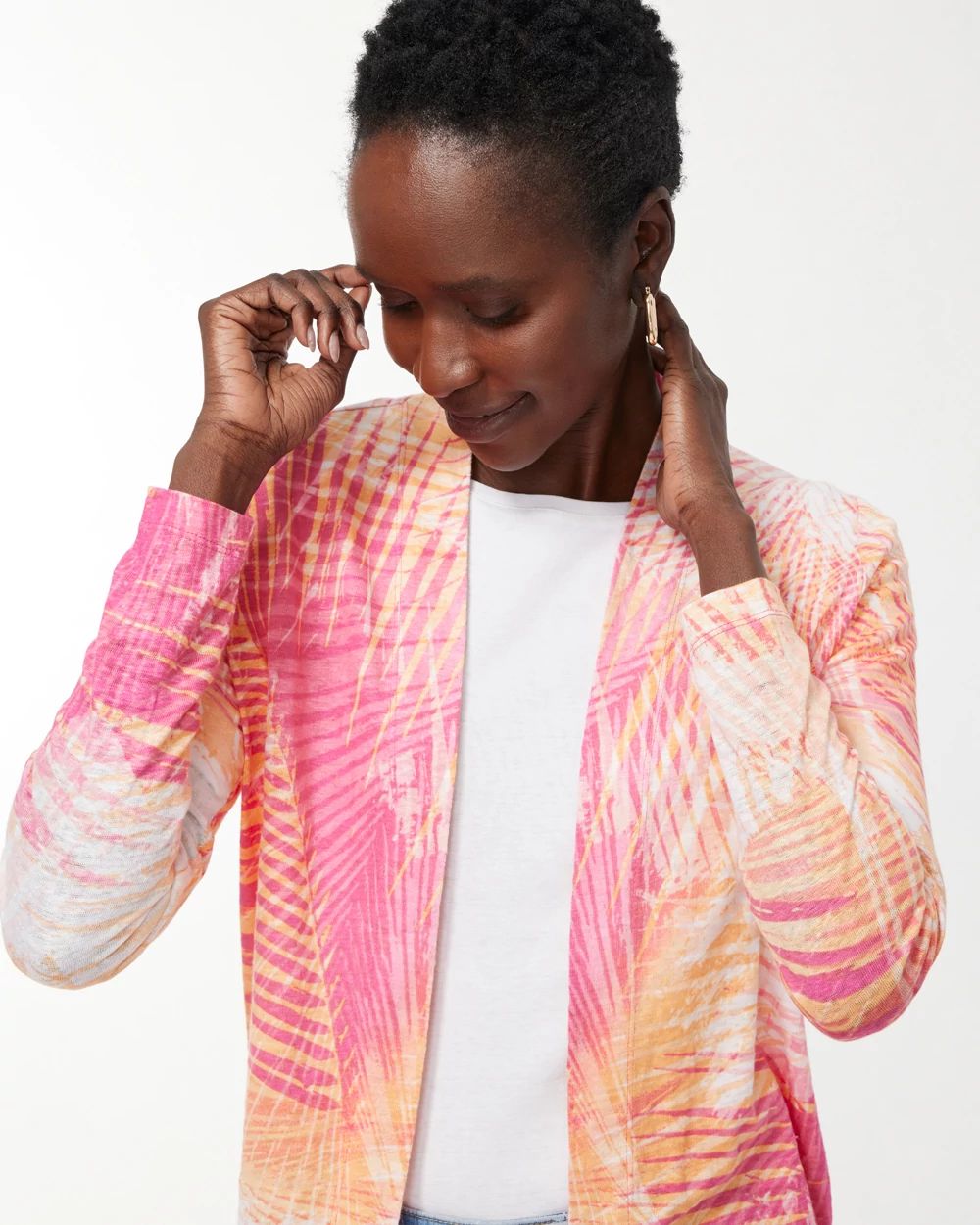 Linen Tropical Print Convertible Cardigan