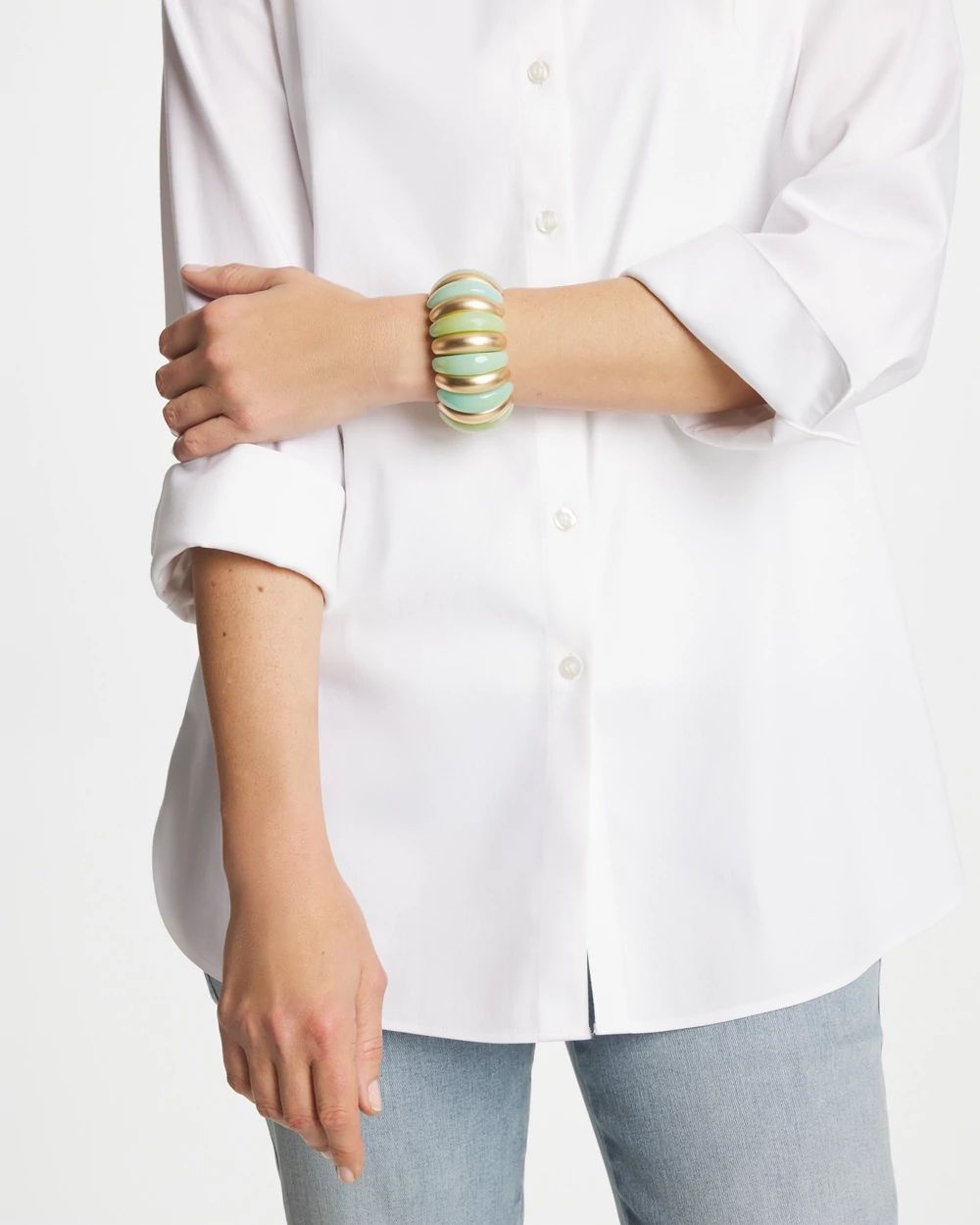 Aqua and Gold Stretch Bracelet