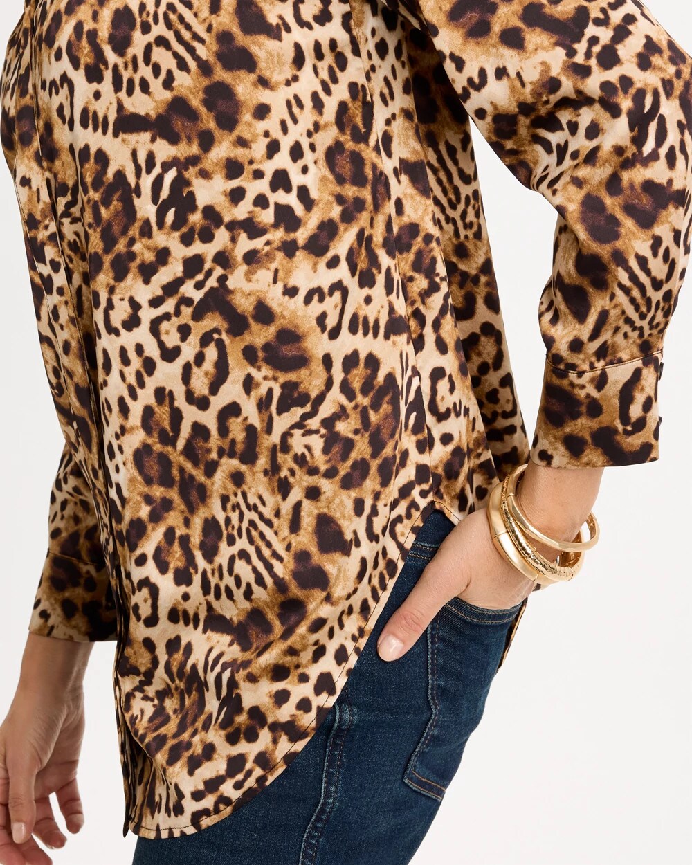 Satin Cheetah Print Y-Neck Tunic