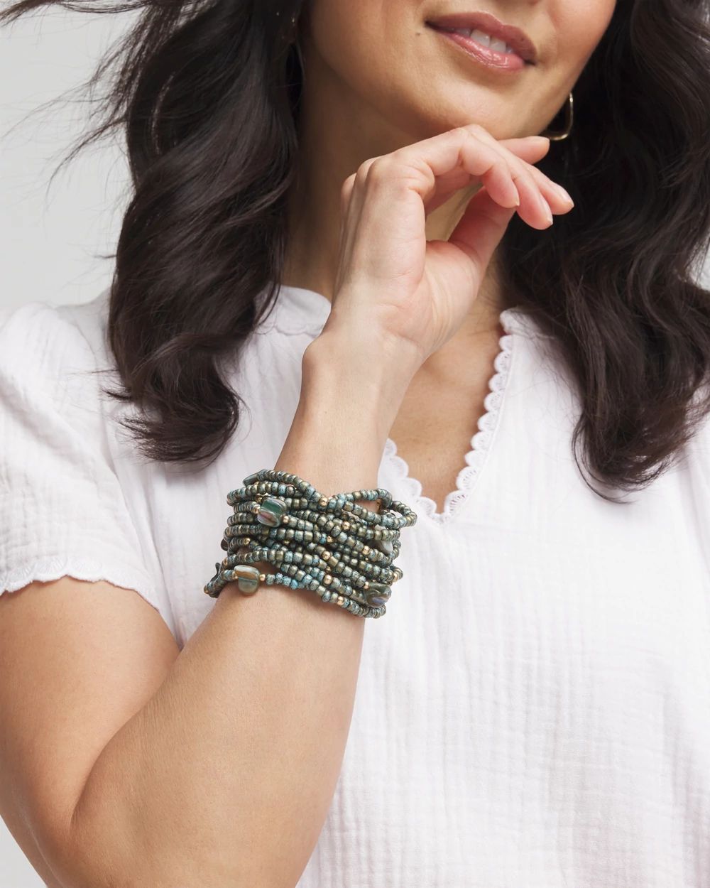 Tropical Tonal Seed Bead Stretch Bracelet click to view larger image.