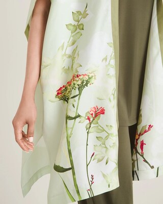 Botanical-Print Silk Ruana Wrap