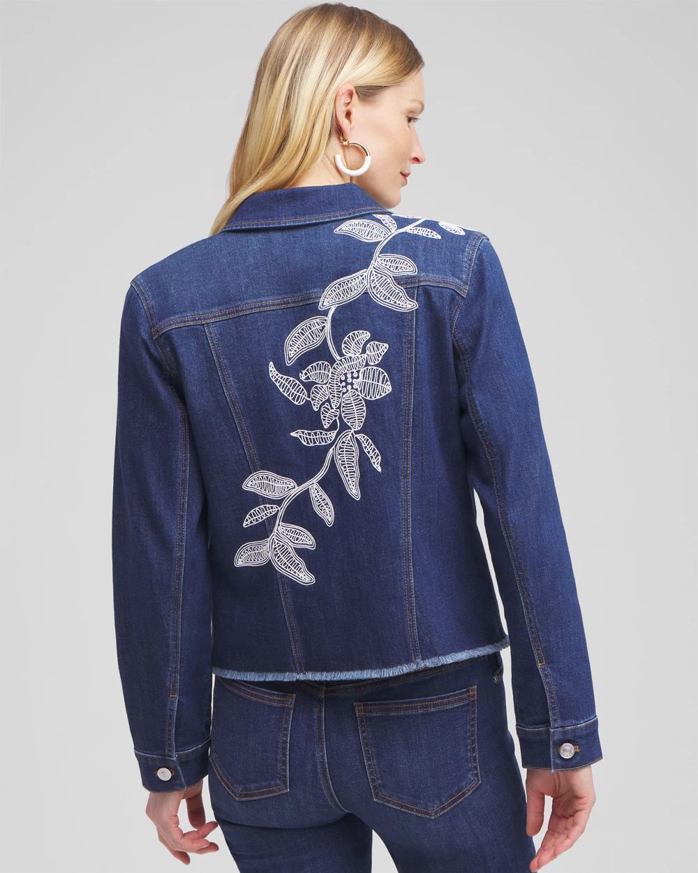 Fray Hem Embroidered Denim Jacket