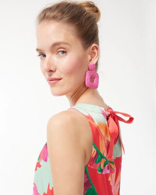 Tie-Back Foliage Print Trapeze Dress