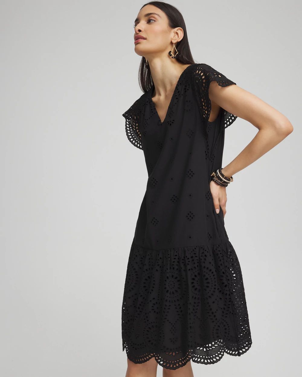 Eyelet Scallop Hem Dress