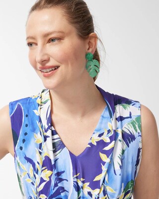 Tropical Print Pleat Front Maxi Dress