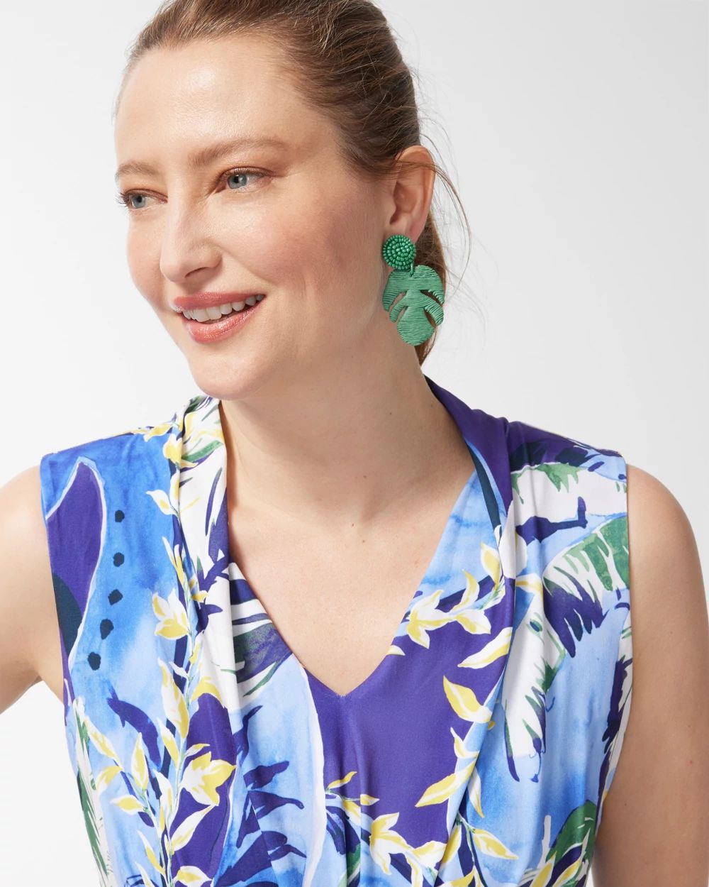 Tropical Print Pleat Front Maxi Dress