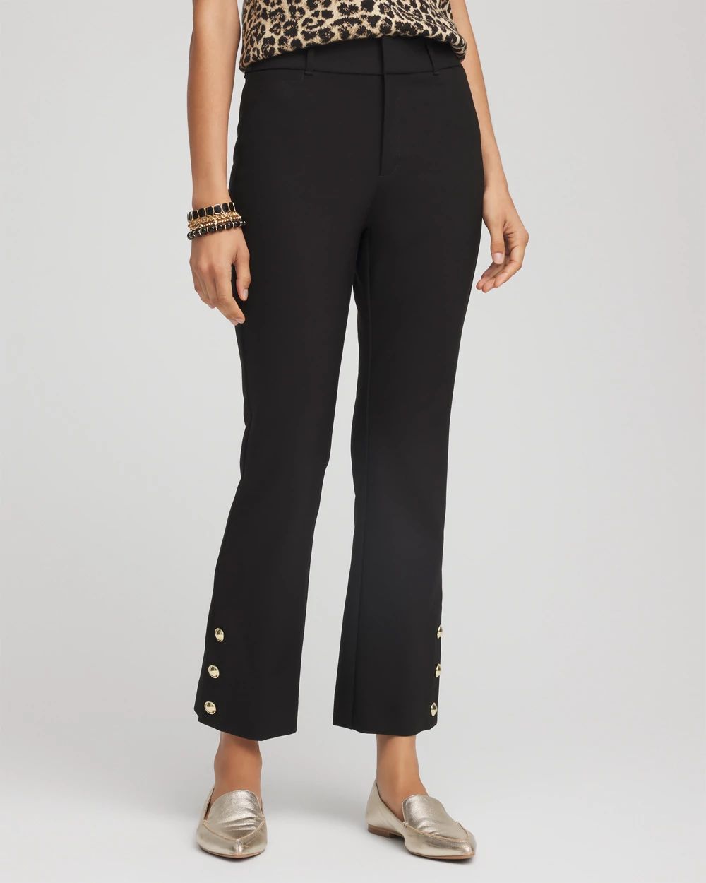 Bi-Stretch Fly Front Flared Cropped Pants