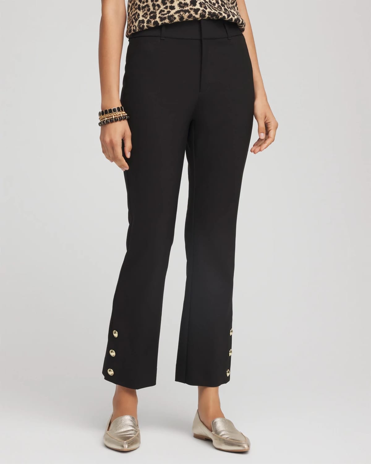 Chico's Bi-stretch Fly Front Flared Cropped Pants In Black In Black