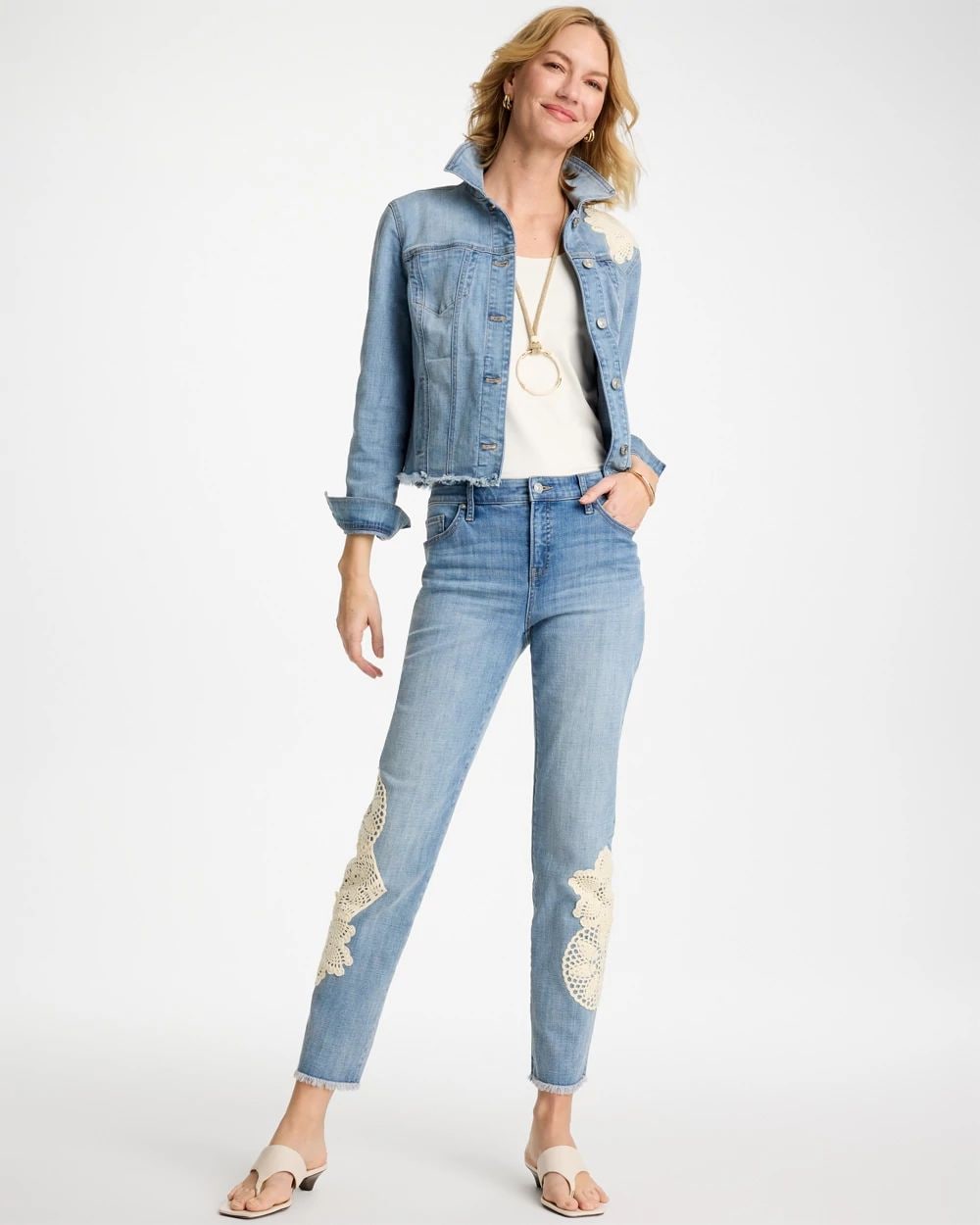 Girlfriend Slim Crochet Fray Ankle Jeans
