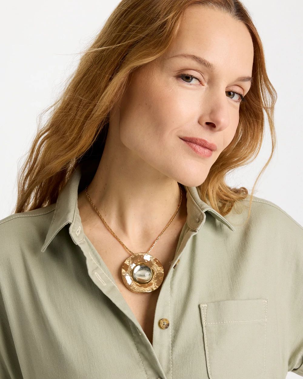 Green Gold Short Pendant Necklace click to view larger image.