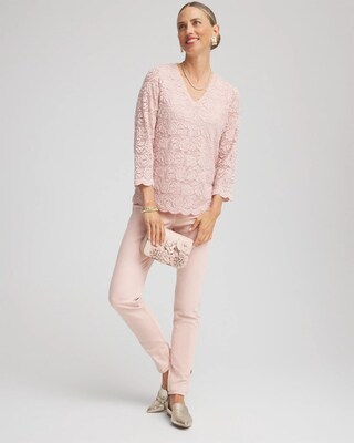 Lace Scallop-Hem Knit Tee