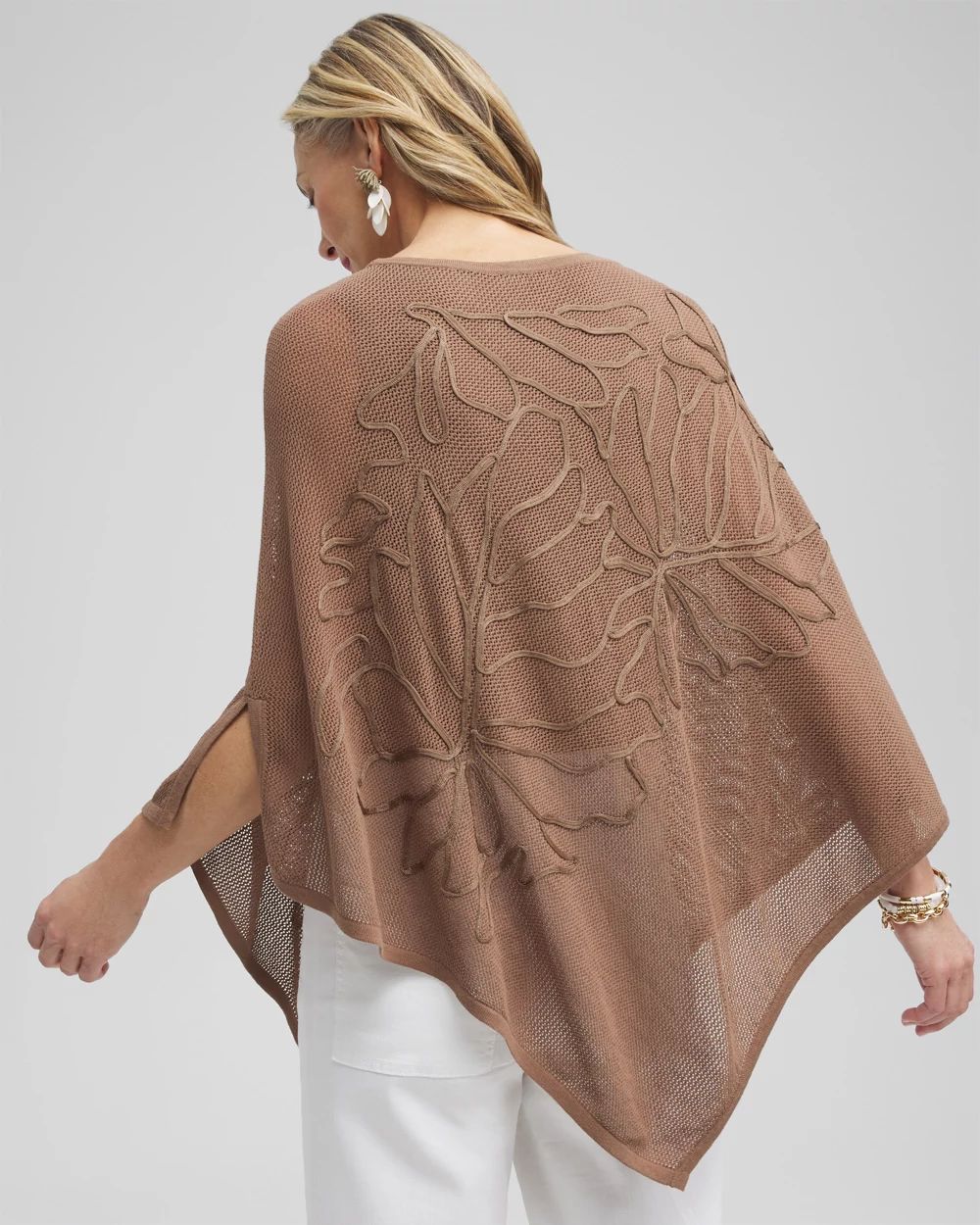 Embroidered Knit Triangle Poncho click to view larger image.