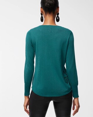 Spun Rayon Embroidered V-Neck Sweater