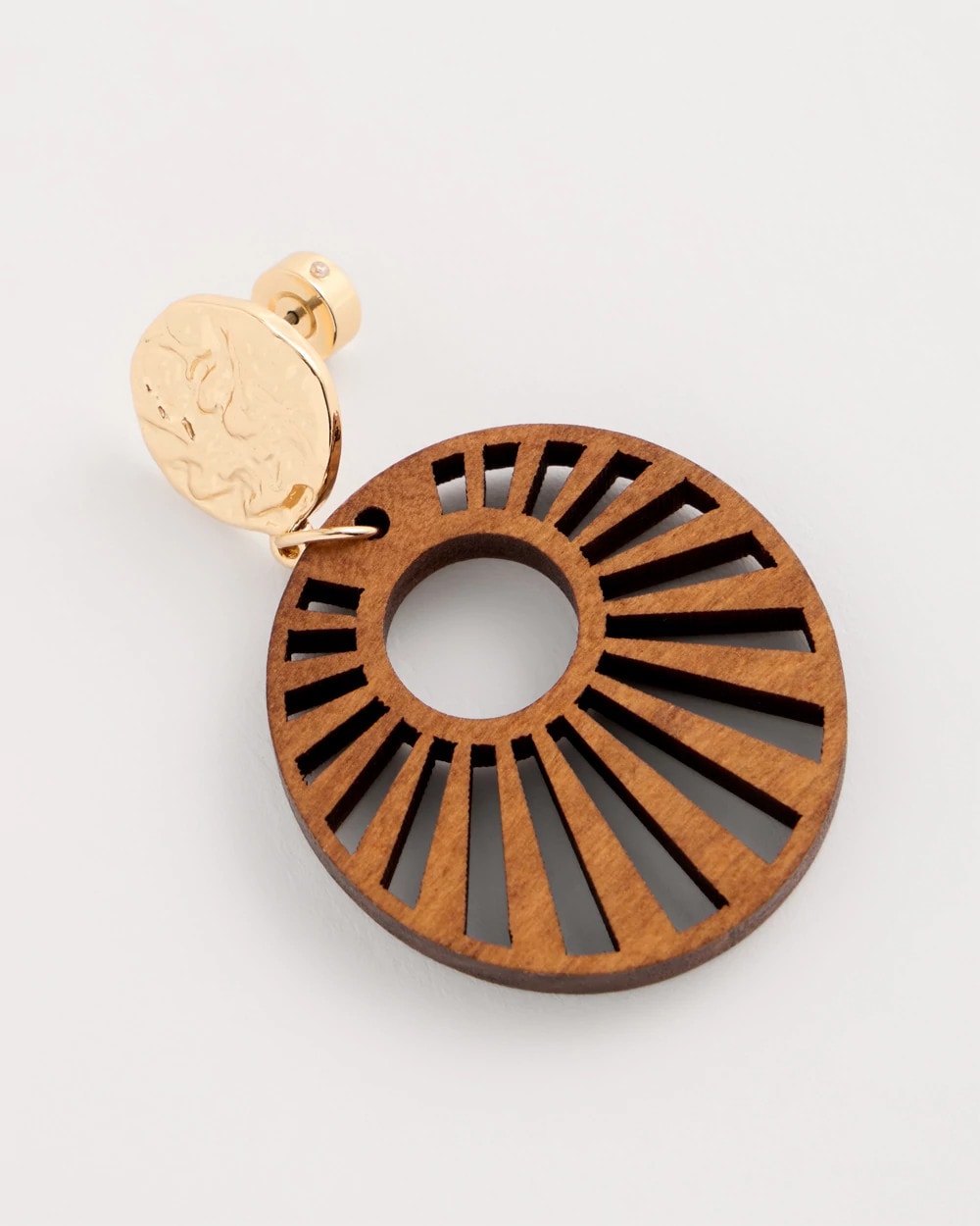 Wood Carved Sun Drop Earrings