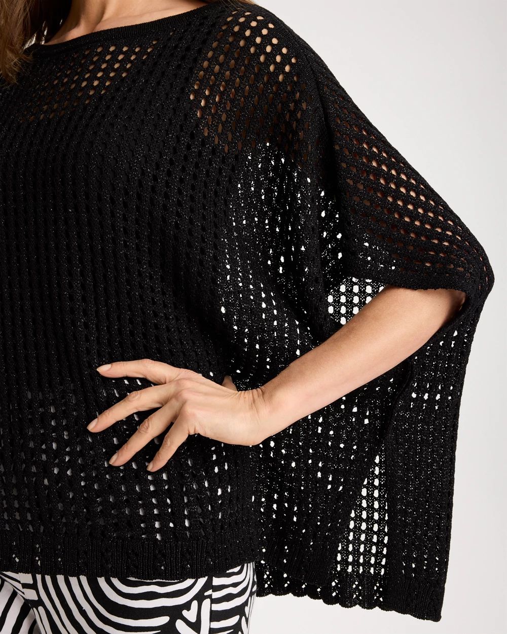 Lurex Open-Stitch Sweater Poncho click to view larger image.