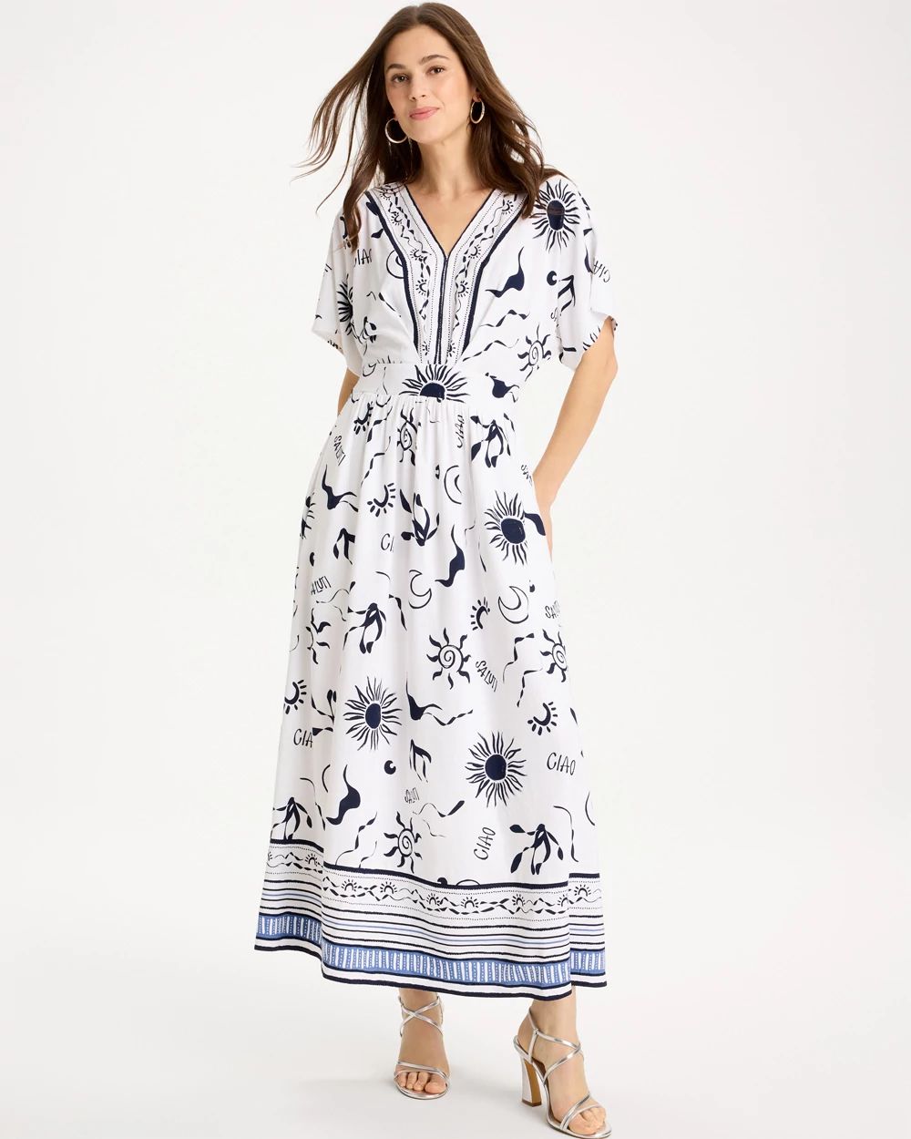 Slub Flutter-Sleeve Vacation Dress