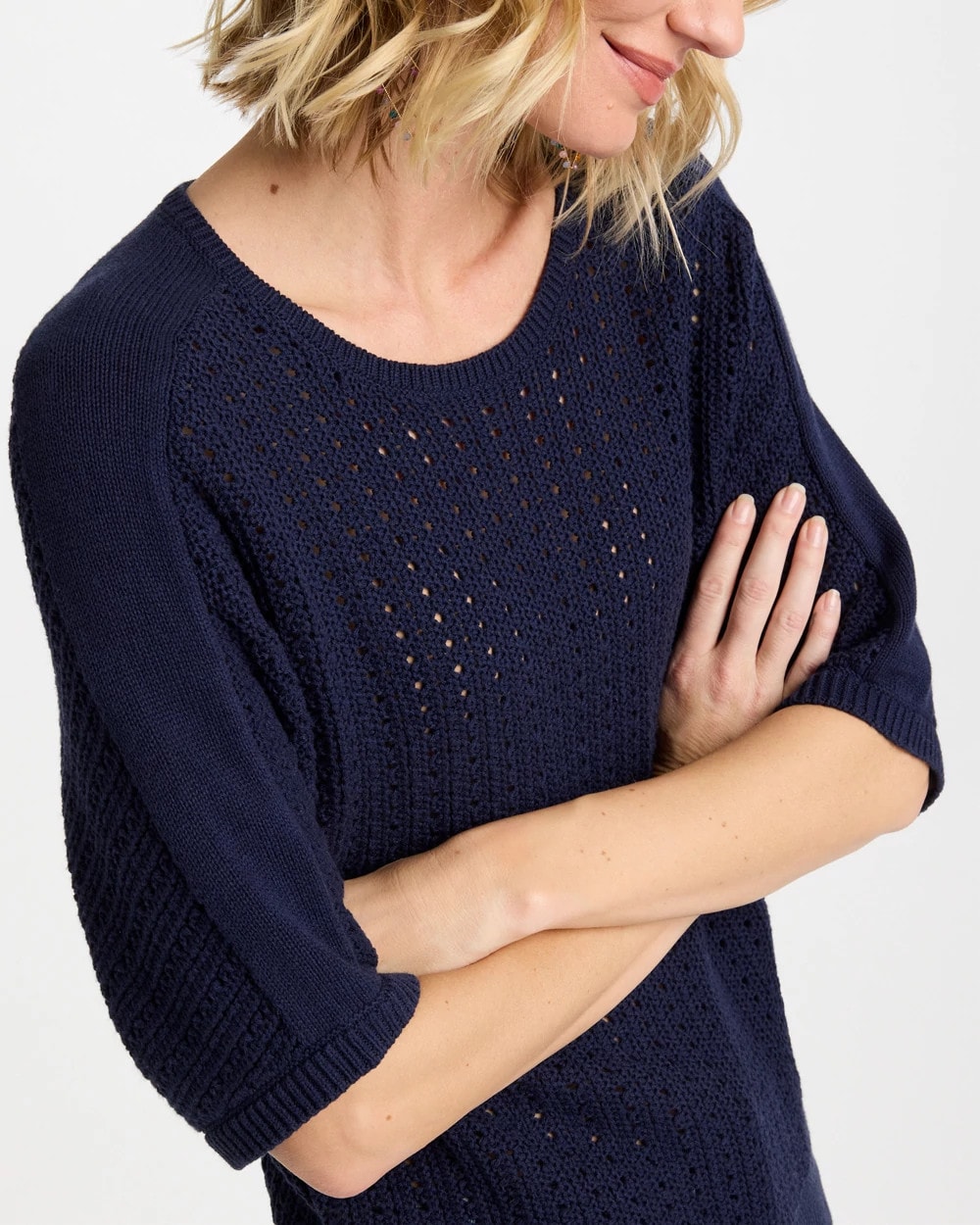 Pointelle Crewneck Pullover Sweater