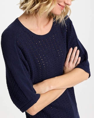 Pointelle Crewneck Pullover Sweater click to view larger image.