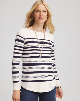 Ella Striped Ribbed-Bateau Pullover Sweater