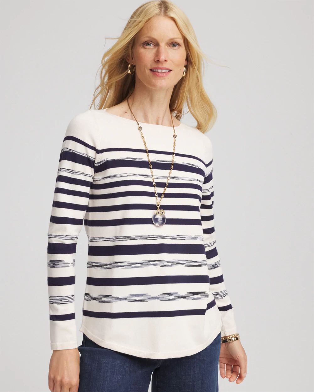 Ella Striped Ribbed-Bateau Pullover Sweater