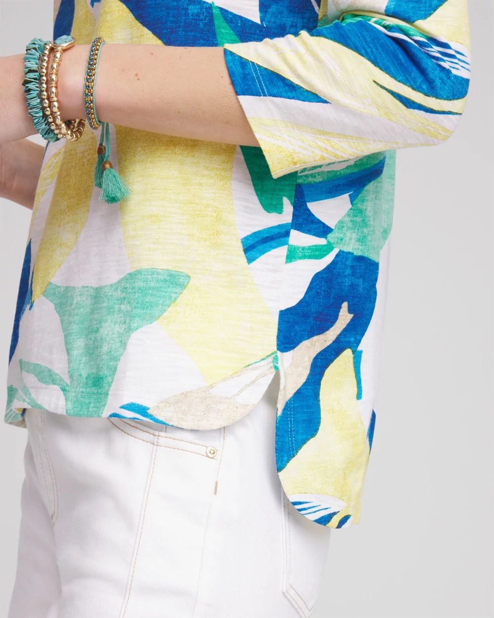 Ocean Print Slub Scoop-Neck Tee