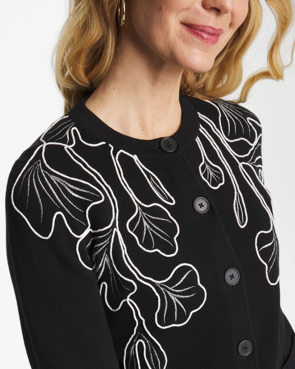 Embroidered Crewneck Cardigan Jacket