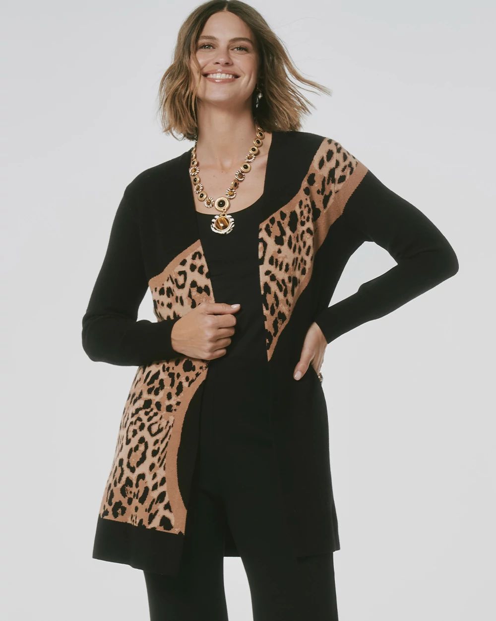 Ella Animal Jacquard Open-Front Cardigan