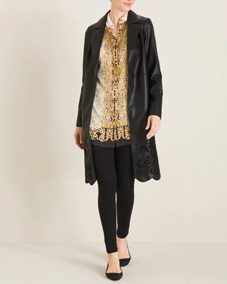 Faux-Leather Cutwork Trench Coat