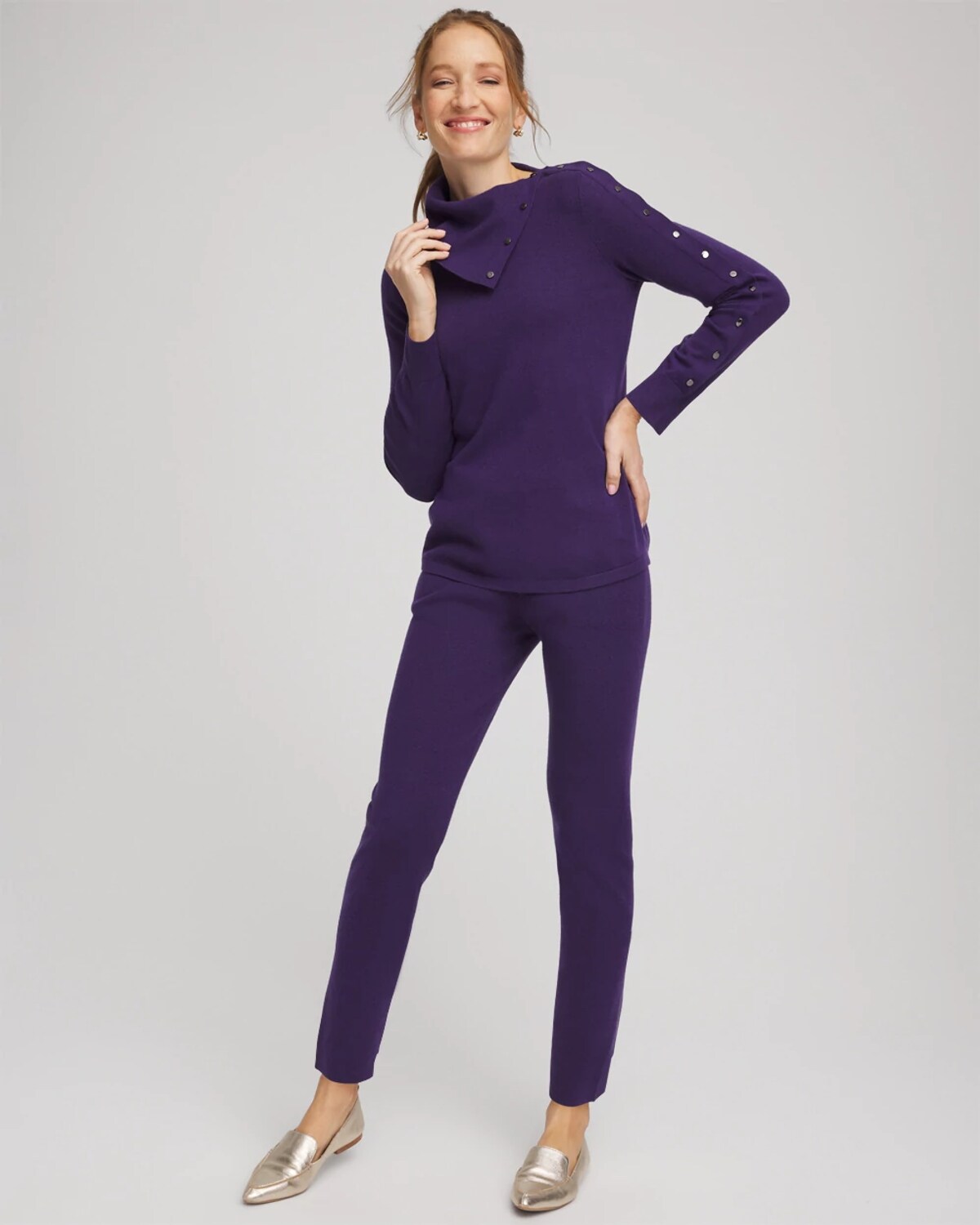 Chico's Luxe Envelope Neck Sweater In Purple Elixir In Purple