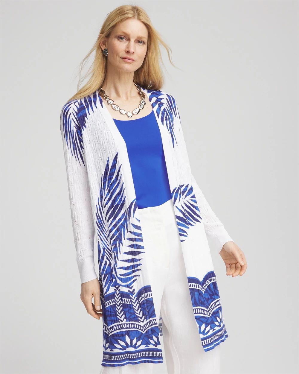 Island Motif Pointelle Long Cardigan