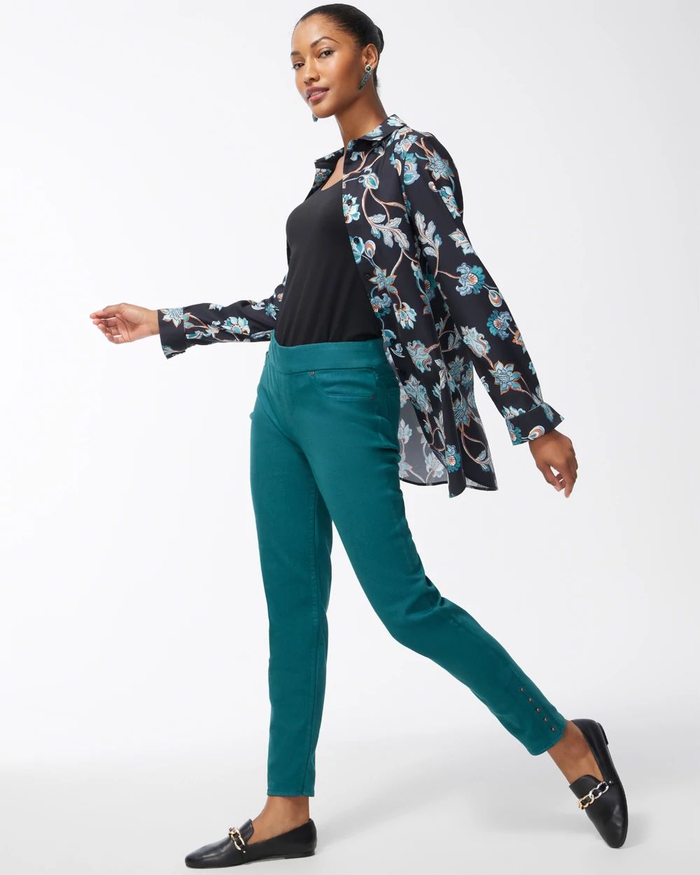 Studded Hem Pull-On Ankle Jeggings