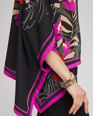 Floral Border Trim Poncho