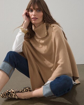 Suede Trim Snap Sweater Poncho