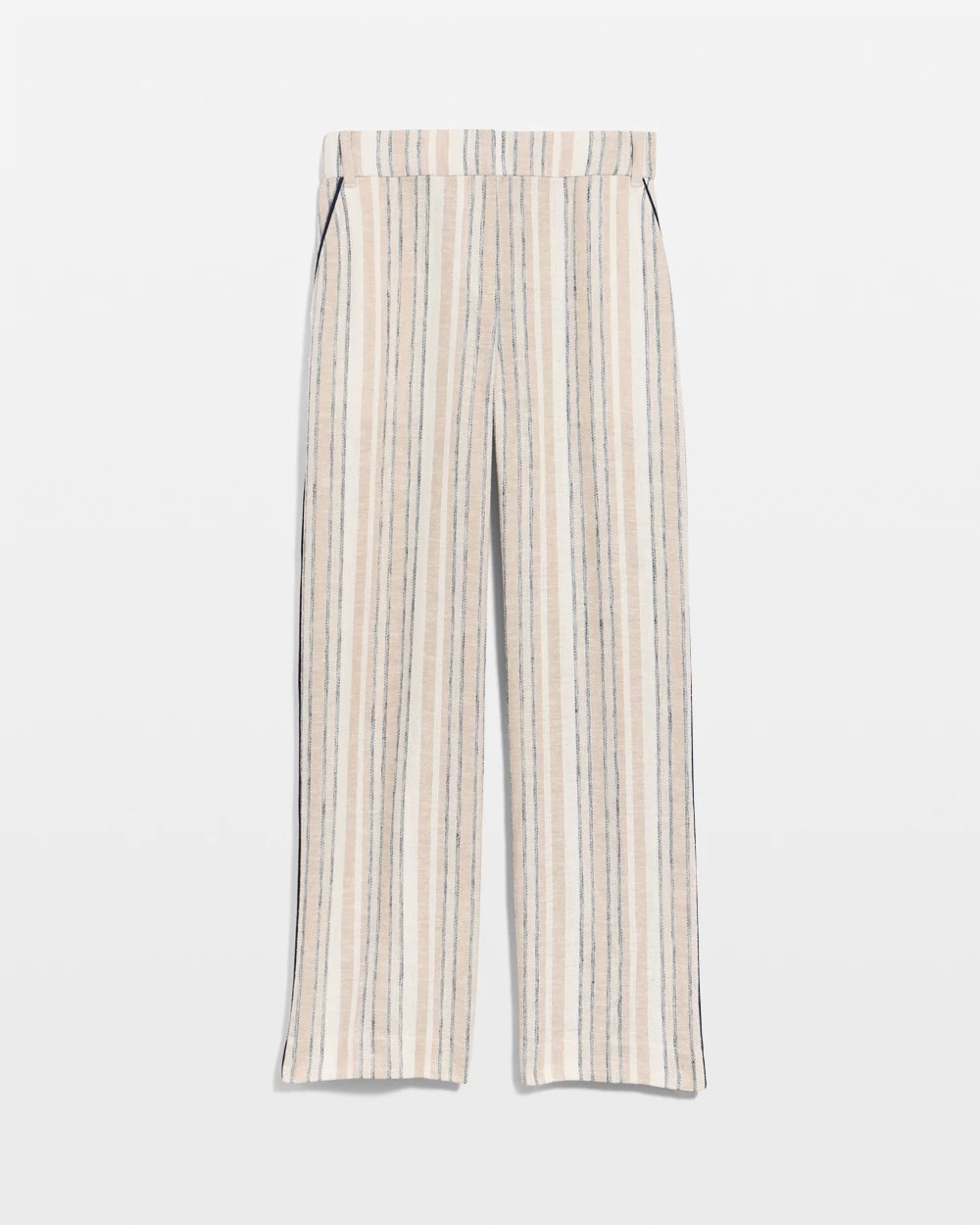 Striped Piped Linen Fly Front Pants
