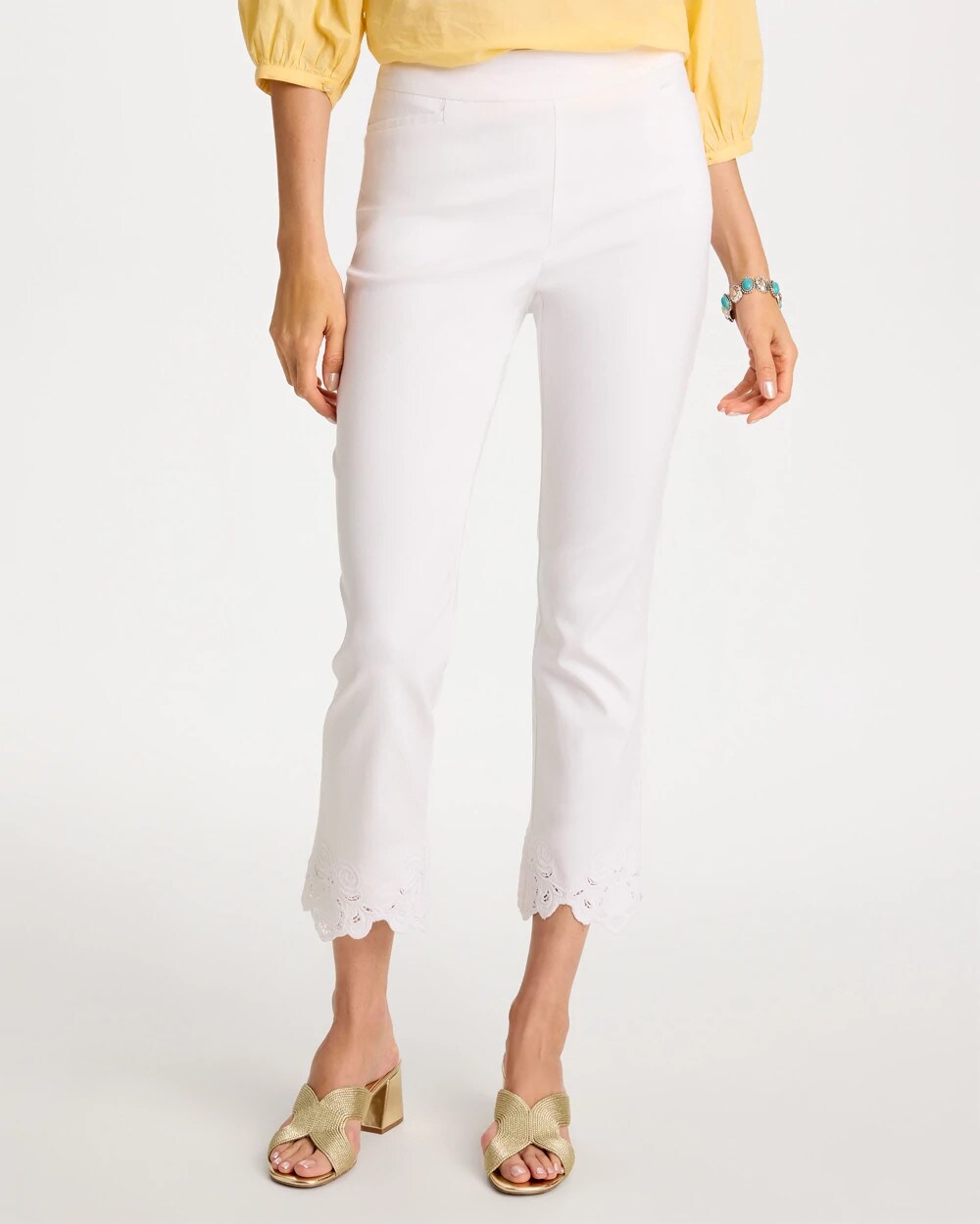 Chico's Embroidered Brigitte Slim Crop Pants In White