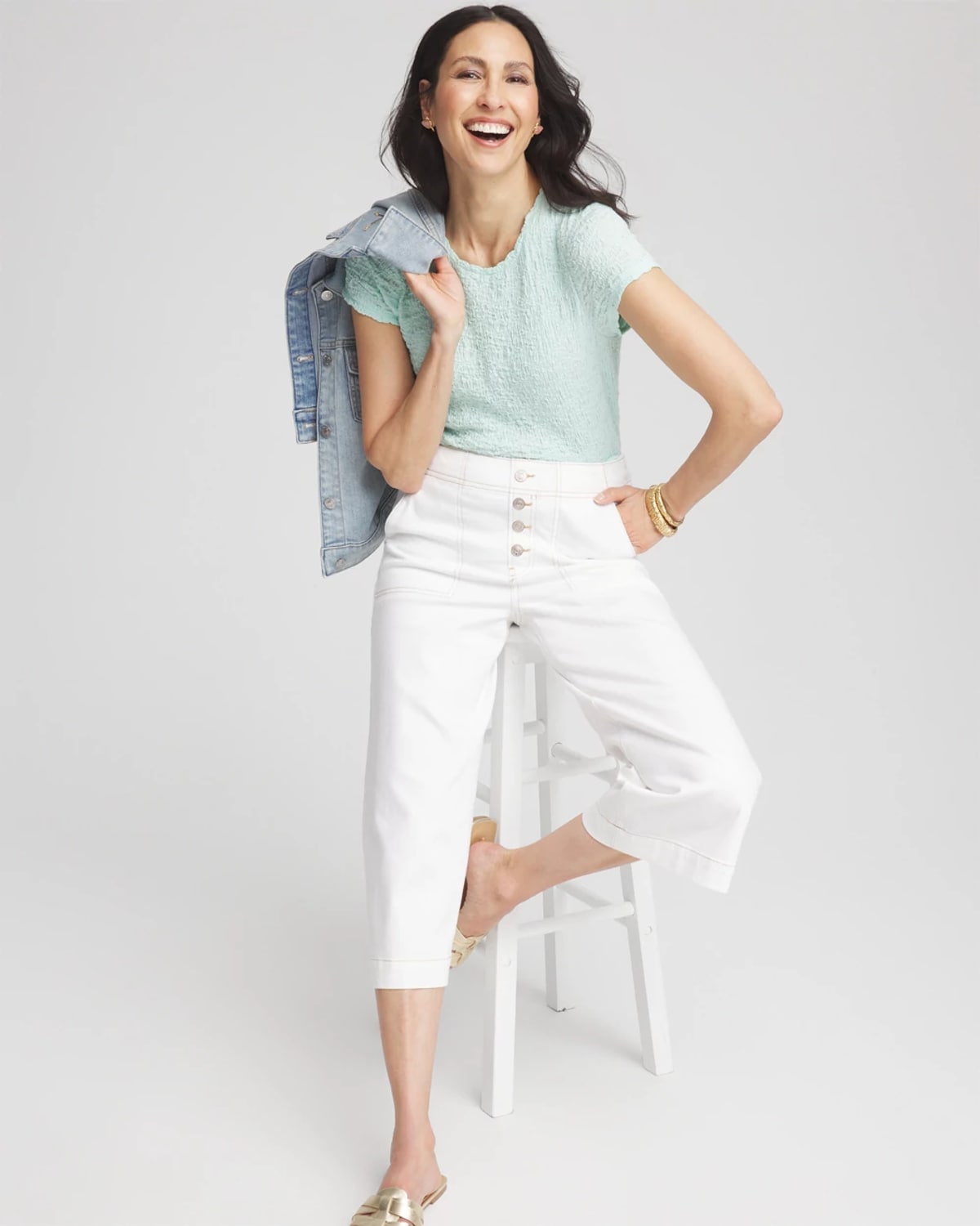 Chico's Textured Cap Sleeve Tee In Blue