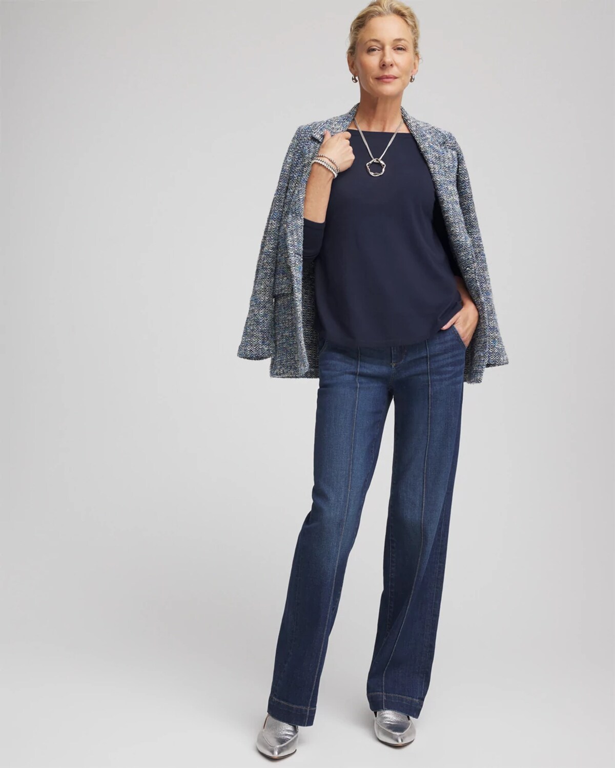 Chico's Ella Ribbed-bateau Pullover Sweater In Blue