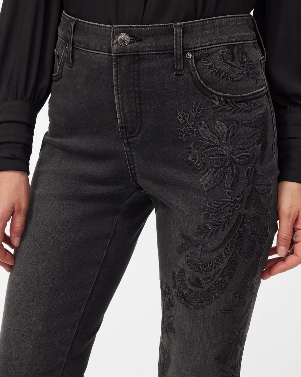 Girlfriend Tonal Embroidered Flare Jeans