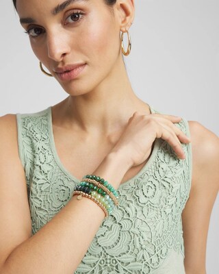 Green & Gold Stretch Set of Five Bracelets click to view larger image.